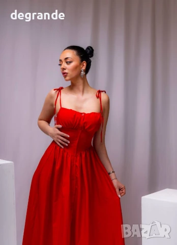Дамска червена рокля със секси деколте, снимка 2 - Рокли - 50904975