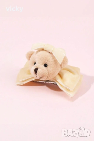 Фиба с плюшено мече в червено или бежово, вдъхновена от Petite Fleur, снимка 3 - Аксесоари за коса - 48045146