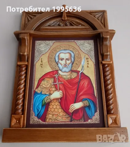 Домашен иконостас " Св. Мина "- икона с декупаж, снимка 3 - Икони - 47952752