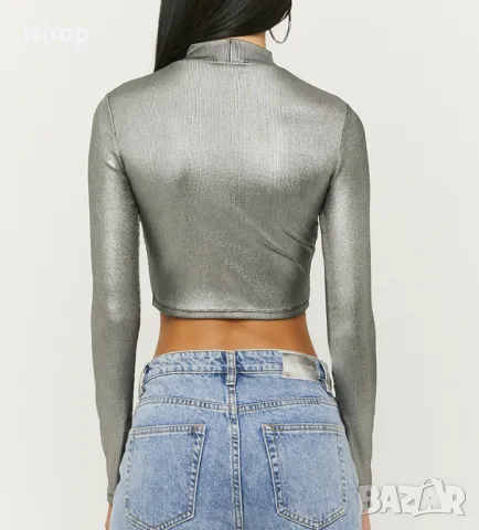 Дамска Сребриста Блуза, снимка 2 - Блузи с дълъг ръкав и пуловери - 47974665