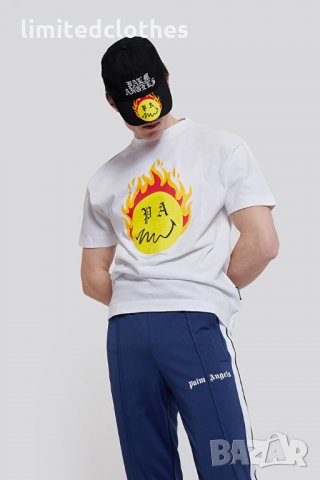 PALM ANGELS Smiley Burning Head Logo Print Мъжка Тениска size XL (L), снимка 5 - Тениски - 34960309