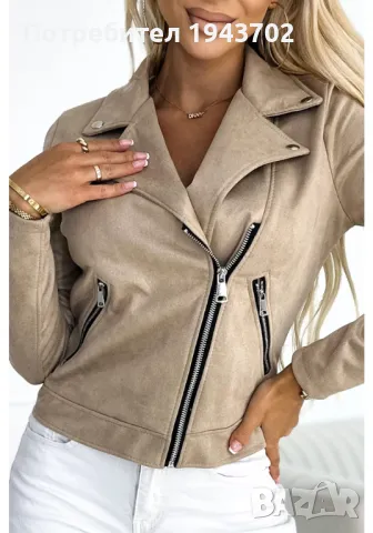 Късо велурено яке в бежов цвят 481-1 numoco basic, снимка 4 - Якета - 47766252