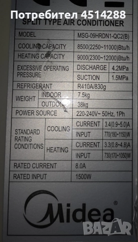 Инверторен климатик Midea използван, стенен