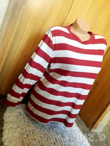 Червено-бяла блуза райе с 7/8 ръкав ХЛ, снимка 2 - Блузи с дълъг ръкав и пуловери - 34617079