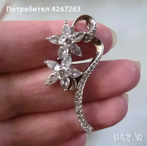 Голяма сребърна висулка с циркони, снимка 10 - Колиета, медальони, синджири - 50819226