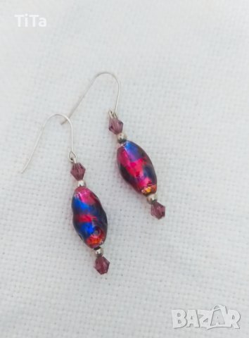 Сребърни обеци Мурано , снимка 4 - Обеци - 39888220