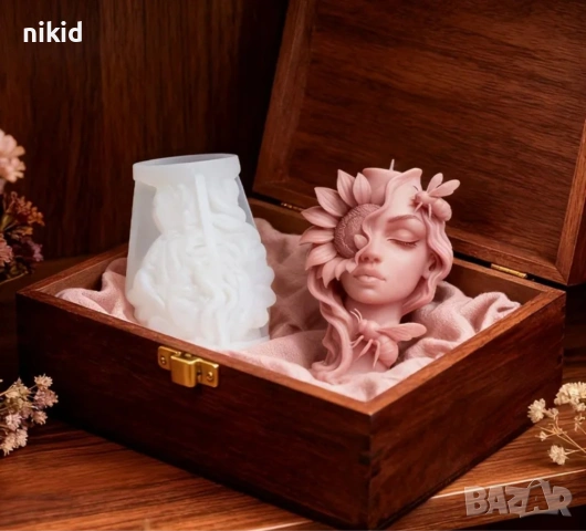 3D Дамско лице цвете слънчоглед и пчели силиконов молд форма шоколад гипс смола свещ декор, снимка 2 - Форми - 53026732