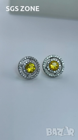 Сребърни обеци с жълт топаз., снимка 4 - Обеци - 52872636