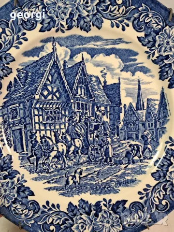 английска порцеланова чиния син порцелан  19/5, снимка 2 - Чинии - 49266630