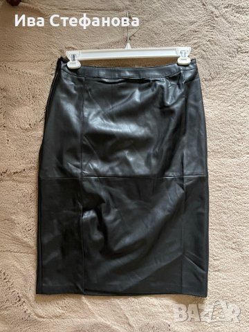 Нова елегантна кожена черна  пола под коляното миди midi дължина размер XL ХЛ, снимка 5 - Поли - 43296049