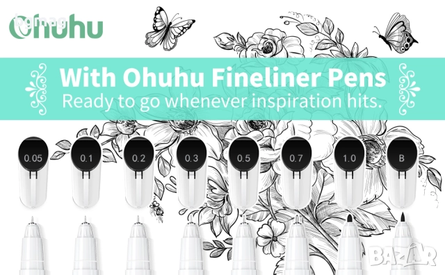 Ohuhu Art Marker Set-маркери-тънкописци,  комплект 8 размера/дебелини, снимка 3 - Ученически пособия, канцеларски материали - 52146676