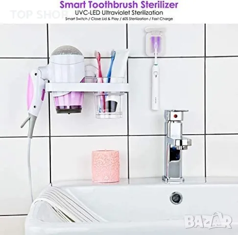 Нова стенна стойка държач за електрическа четка зъби със стерилизация, снимка 3 - Други стоки за дома - 49567172