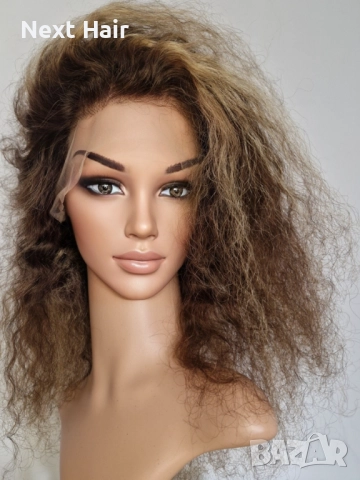 Естествена афро къдрава кафява перука с руси кичури с дантела 13х4, снимка 9 - Аксесоари за коса - 52024595