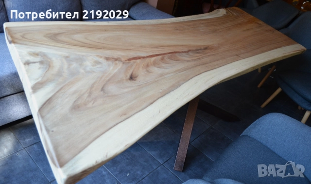 МАСА масив, Дъждовно дърво, със „жив ръб“, цяло парче, стоманена основа, снимка 3 - Маси - 51491753