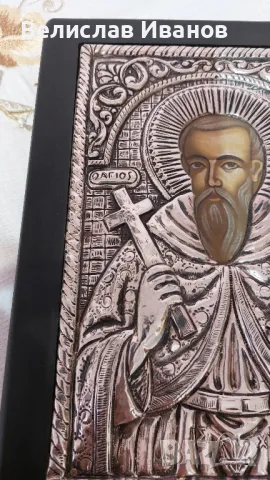 Гръцка сребърна икона на Св.Стилиян. Перфектно състояние. Проба сребро 950. Със сертификат на гърба., снимка 6 - Икони - 47736016