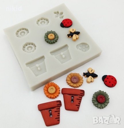 малки саксия цвете калинка пчела силиконов молд форма за декорация торта фондан шоколад