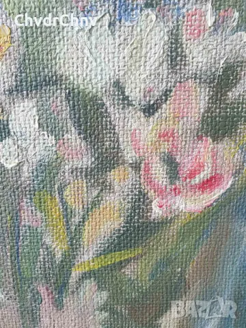 46x35см наивизъм/2бр шведска картина масло върху платно/момиченце с цветя/момченце художник, снимка 3 - Картини - 46846778