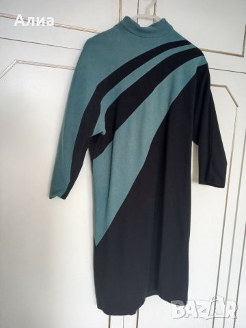 Зимна рокля в черно и морско зелено/синьо, снимка 1 - Рокли - 37126530