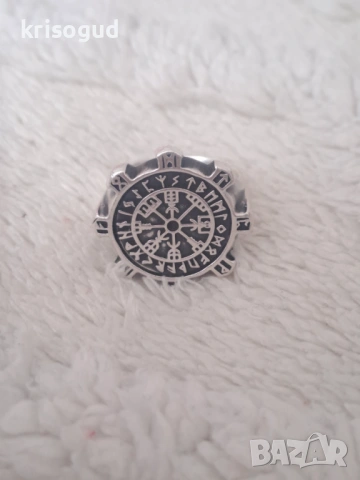 Мъжки сребърен пръстен S925 с Викингски компас Vegvísir & руни 18мм.