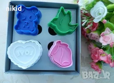 4 бр роза мече сърце love птичка пластмасови резци форми с бутало резец форма за сладки фондан 