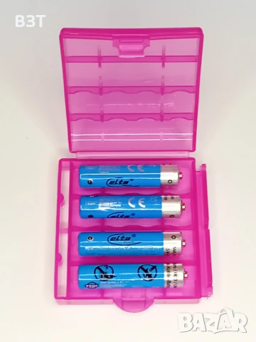 КУТИЯ ЗА СЪХРАНЕНИЕ НА 4 БРОЯ БАТЕРИИ AA/AAA ПЛАСТМАСОВА ПРОЗРАЧНА РОЗОВА, снимка 6 - Кутии за съхранение - 53292979