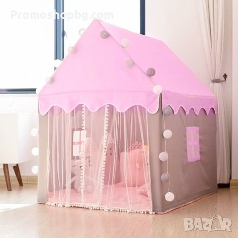Детска палатка за игра с LED лампи, Розово-сива, Размери 130х100х115 см, снимка 3 - Други - 43008420