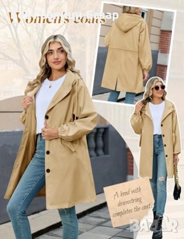 Нов шлифер Дамско пролетно-есенно яке, ветроустойчиво, с калулка за жени, снимка 4 - Якета - 53518057