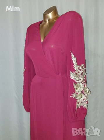 S/M Дълъг халат бордо с  златиста бродерия , снимка 5 - Нощници - 44138101