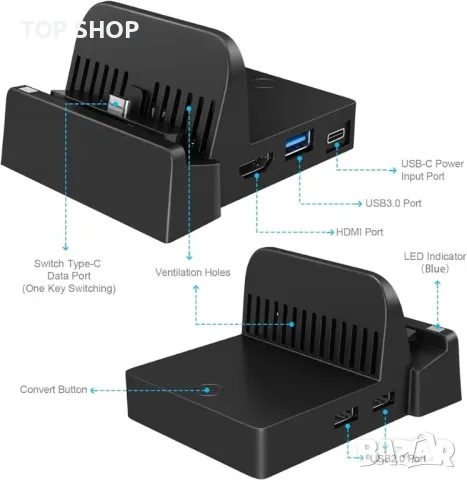мини портативна докинг станция за превключвател за Nintendo Switch Dock, снимка 7 - Игри за Nintendo - 48747926
