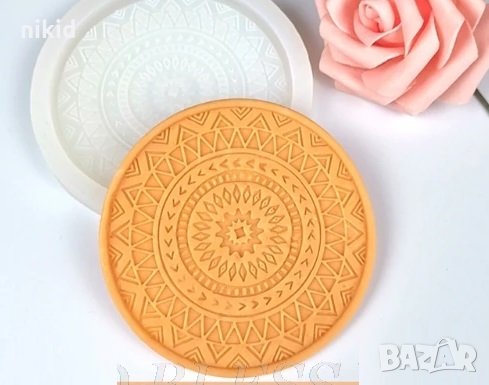 Кръг с декорация силиконов молд форма за фондан шоколад смола подложка за чаша чаши гипс, снимка 2 - Форми - 32849608