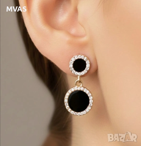 Нови кръгли обеци черно със златно