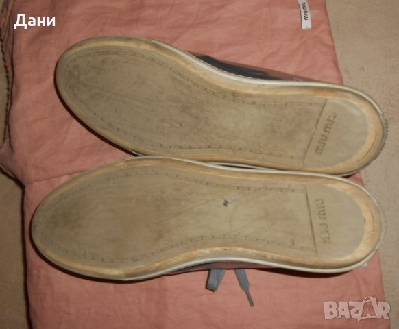 Miu Miu Silver Crystal Swarovski Leather Sneakers, снимка 16 - Дамски ежедневни обувки - 26638146