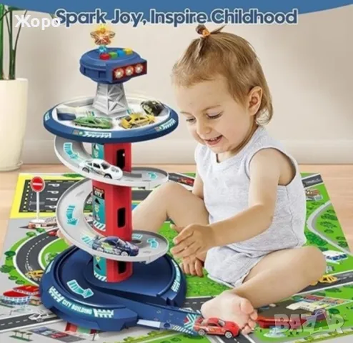 Писта, гараж, паркинг на бъдещето с 3 коли 058103, снимка 5 - Коли, камиони, мотори, писти - 48302347