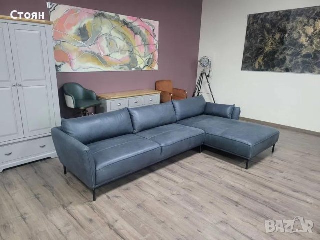 Тъмно сив ъглов кожен диван "Odelle", снимка 4 - Дивани и мека мебел - 43286094