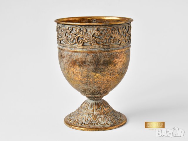 Декоративна кашпа - бокал / Метална кашпа за цветя с орнаменти, снимка 2 - Саксии и кашпи - 40512854