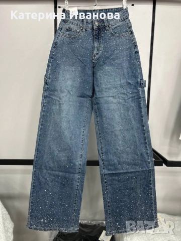 Дамски дънки с принт камъни, снимка 1