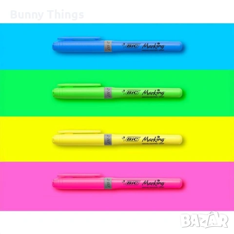 Маркери за подчертаване в 4 цвята BIC - 4 бр., снимка 3 - Ученически пособия, канцеларски материали - 53409662