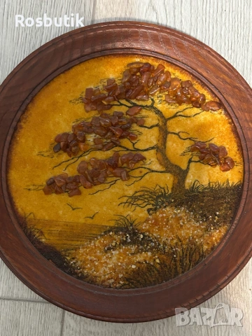 Антикварна съветска картина от натурален  балтийски кехлибар - коняк , снимка 2 - Антикварни и старинни предмети - 53326761