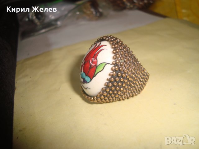 МАСИВЕН СТАР ВИНТИДЖ ПОЗЛАТЕН БРОНЗОВ ПРЪСТЕН РЯДЪК ОГРОМЕН РЪЧНО РИСУВАН ПОРЦЕЛАН 17114, снимка 14 - Пръстени - 33049618