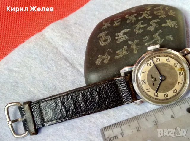 MEWMARK "52" Made in England Стар РЯДЪК Мех. АНГЛИЙСКИ РЪЧЕН ЧАСОВНИК с КОЖЕНА КАИШКА РАБОТЕЩ 49579, снимка 12 - Антикварни и старинни предмети - 48443505
