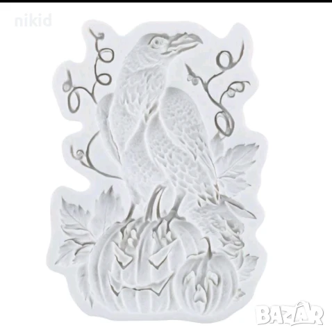 Гарван на тиква Хелоуин Halloween силиконов молд форма фондан шоколад декор, снимка 2 - Форми - 51395290