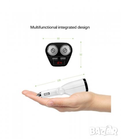 Волтметър в разклонител за запалка с 2 гнезда и 2бр. USB - код Т22, снимка 5 - Аксесоари и консумативи - 26969777