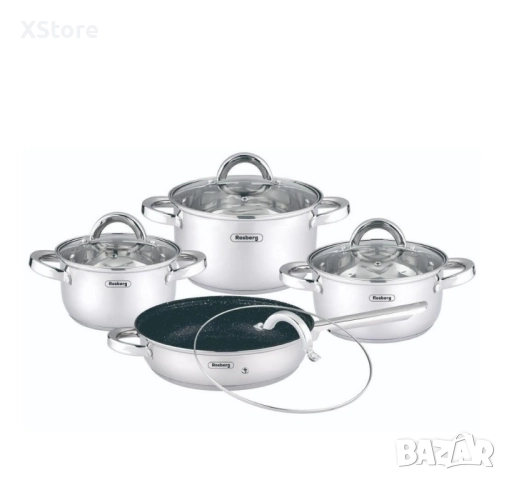 Комплект тенджери Rosberg, 16x10.5/20x12.5/24x14.5/24x6.5см., Неръжд. стомана, Индукция