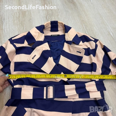 Дамски тренчкот Marimekko Kumu, размер 40, L/XL, памучно, лилаво-розово райета емблематично, снимка 3 - Якета - 52598706
