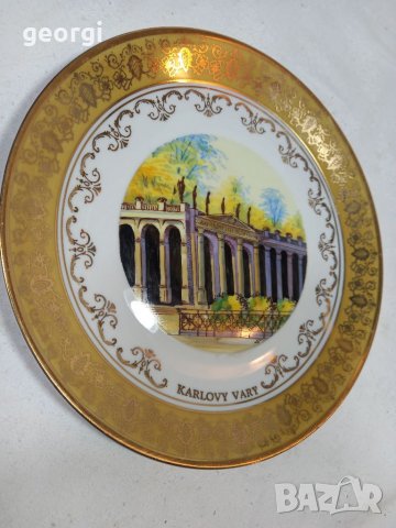 Декоративна порцеланова чиния с позлата Karlovy vary, снимка 2 - Колекции - 35338079