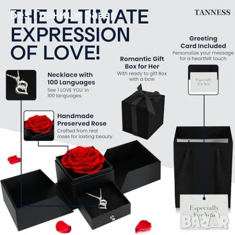 Нова Вечна роза и колие „Обичам те“ – Луксозен подарък за майка жена, снимка 3 - Романтични подаръци - 49392561