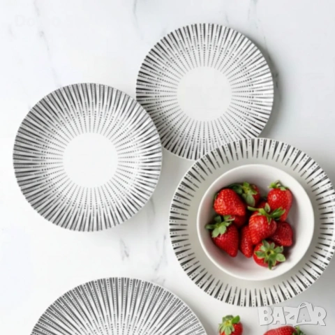 Комплект чинии 24 части с геометричен дизайн – Елегантност за всяка трапеза, снимка 4 - Сервизи - 53267930