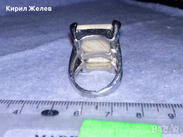 ЕФЕКТЕН СРЕБРИСТ МЕСИНГОВ ВИНТИДЖ МОДЕЛ ПРЪСТЕН с ШЛИФОВАН МИНЕРАЛ 36606, снимка 8 - Пръстени - 39754379