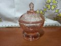 Стара стъклена захарница цветно розово стъкло , снимка 1