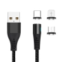 Кабел USB - Lightning + USB-C + Micro USB, Maxlife MXUC-02 1м магнитен, 2A, Черен, снимка 1